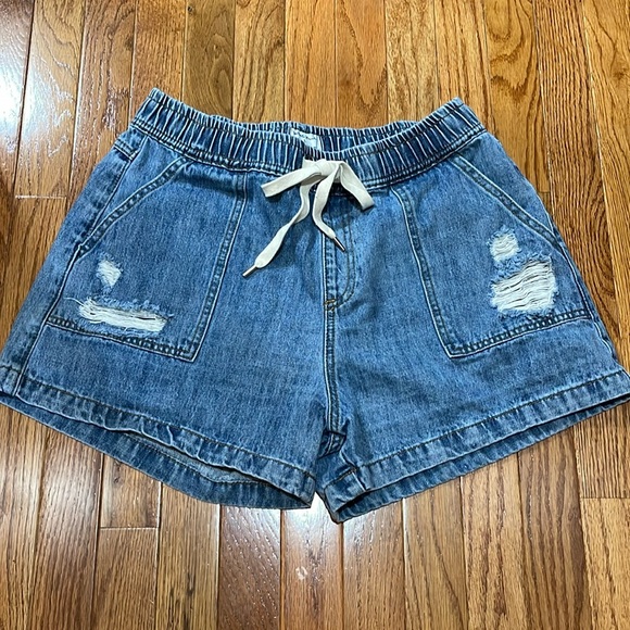 White Birch Pants - White Birch Distressed Drawstring Denim Shorts Large